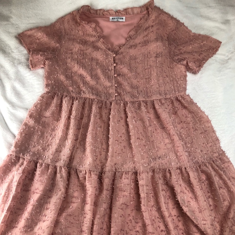 Blush pink tiered babydoll dress by Solution